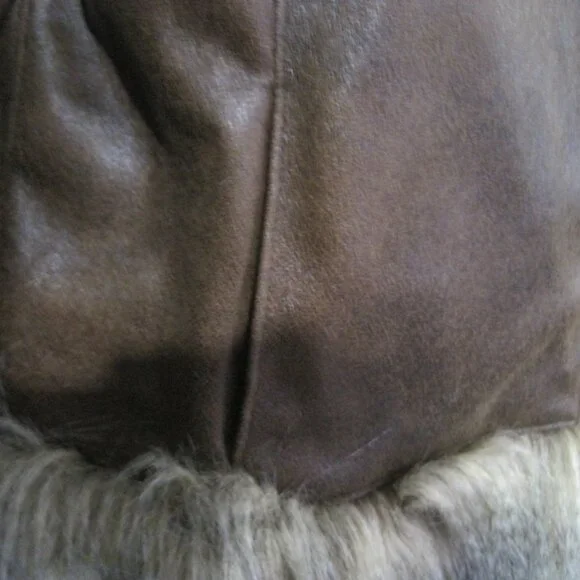 Hawke & Co Penny Lane Faux Vegan Leather Fur Trim Liner Brown Jacket Size L Boho - Picture 2 of 8